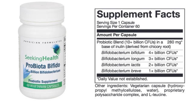 Supplement Facts ProBiota Bifido Histamine Reducing Probiotic